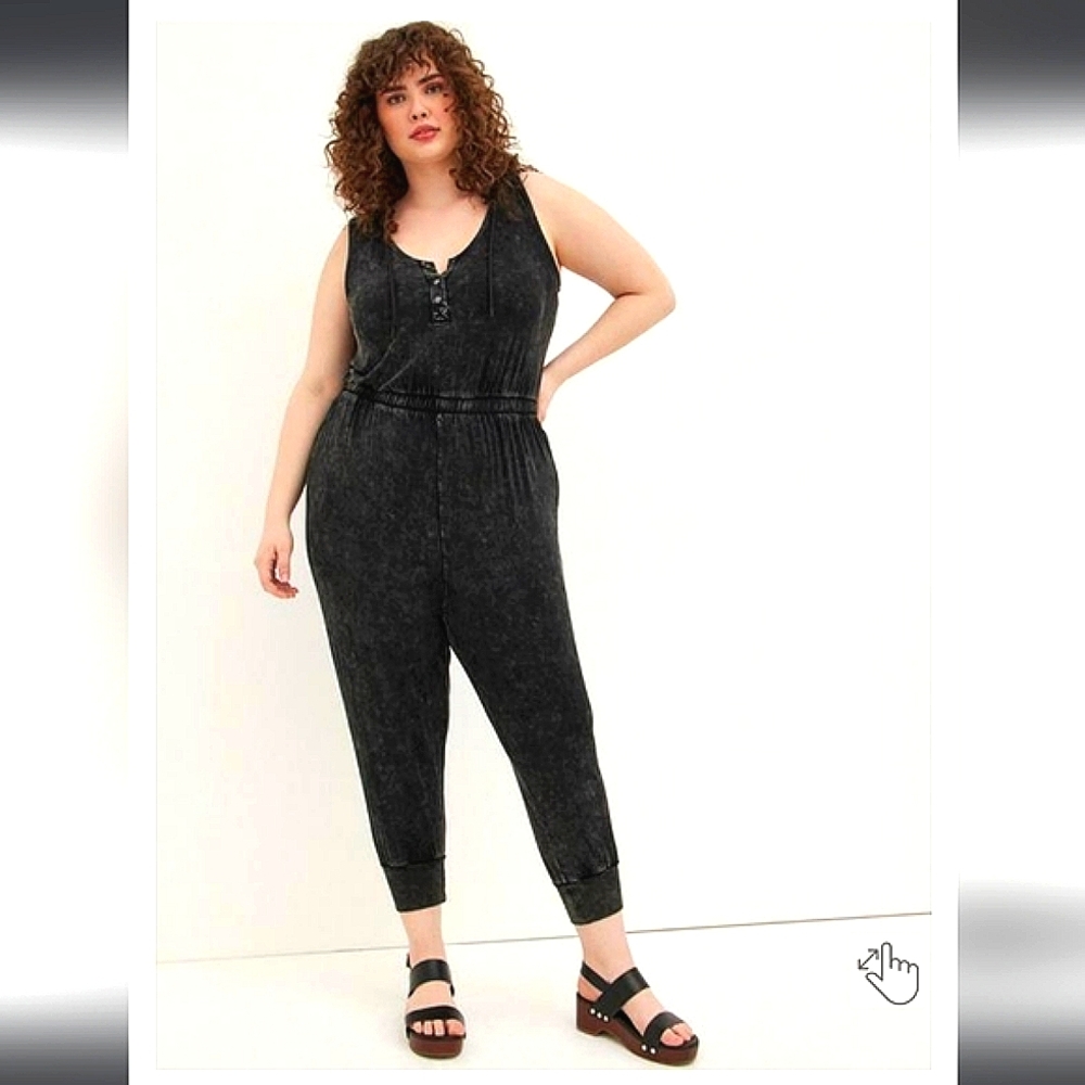 TORRID HOODED JUMPSUIT - SUPER SOFT WASH BLACK